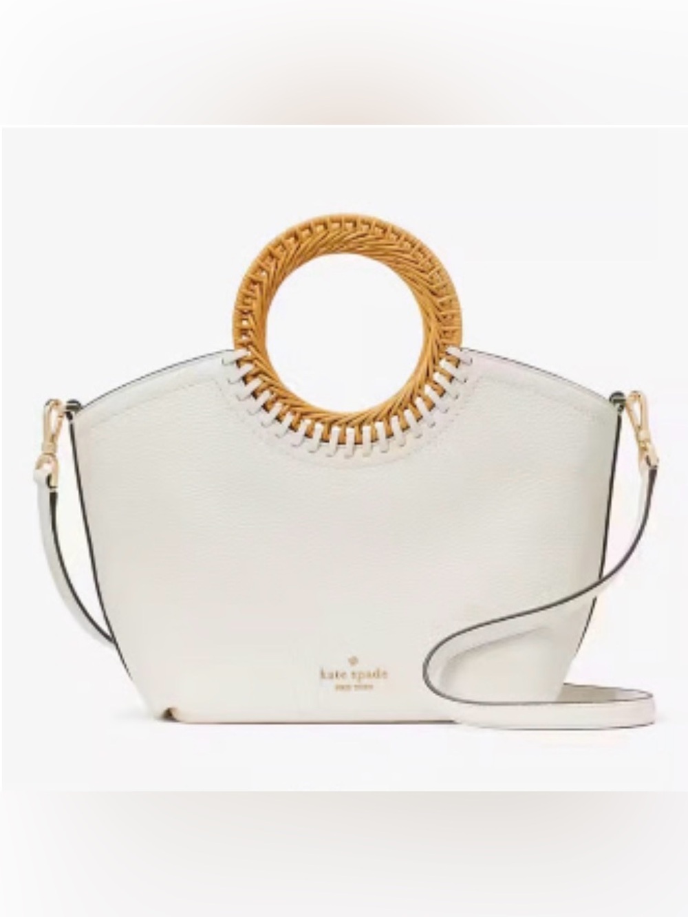 Kate Spade White Leather Shoulder Bag with Woven Round Handle